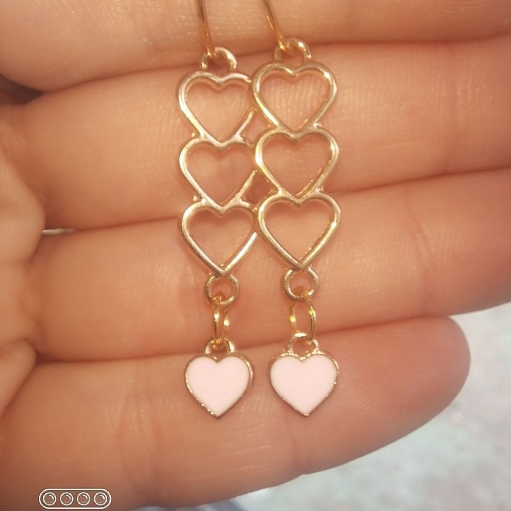 🔥4/$10 Handmade Gold Triple Heart Earrings